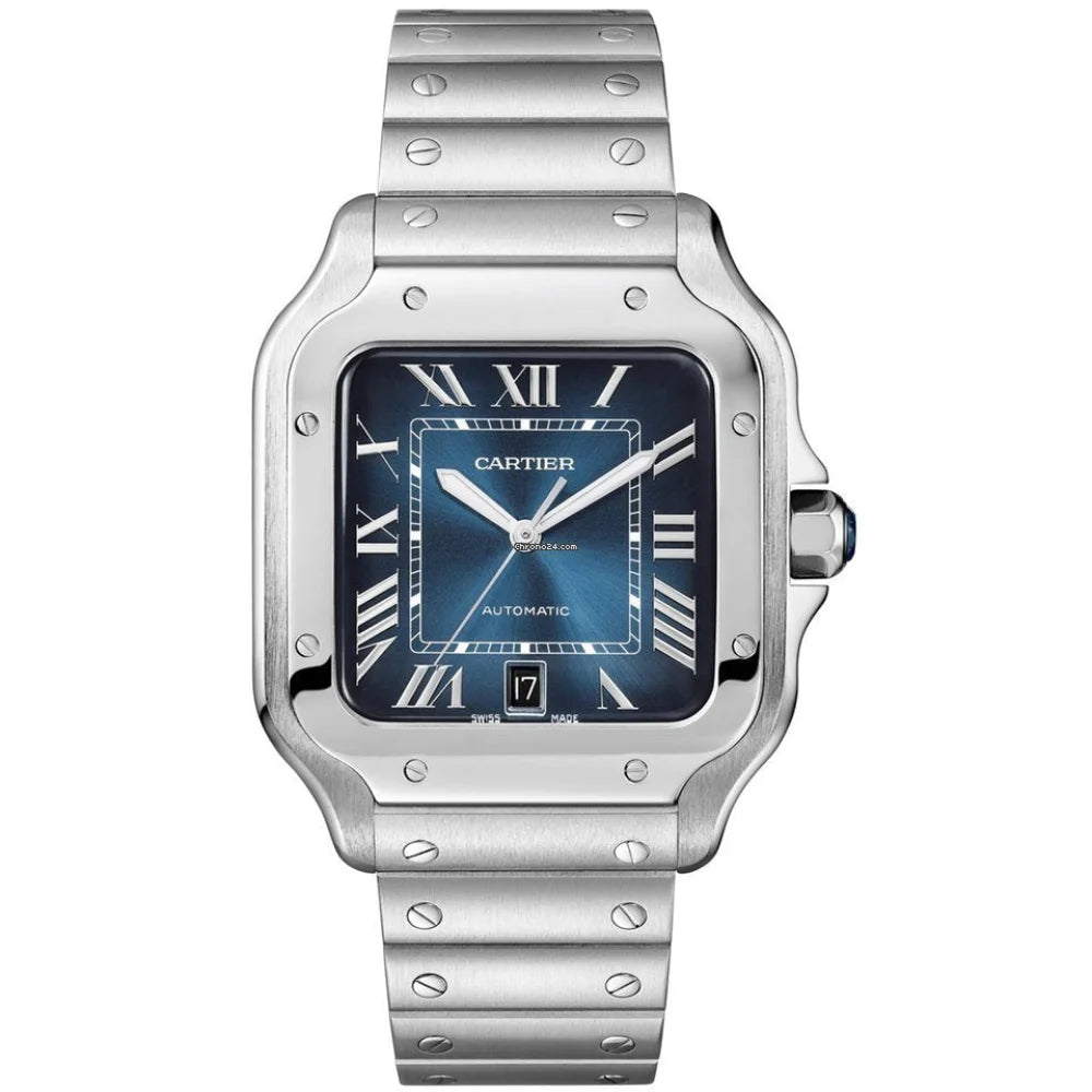 Cartier Santos De Cartier Large Blue Dial Stainless Steel OLUXE.MA