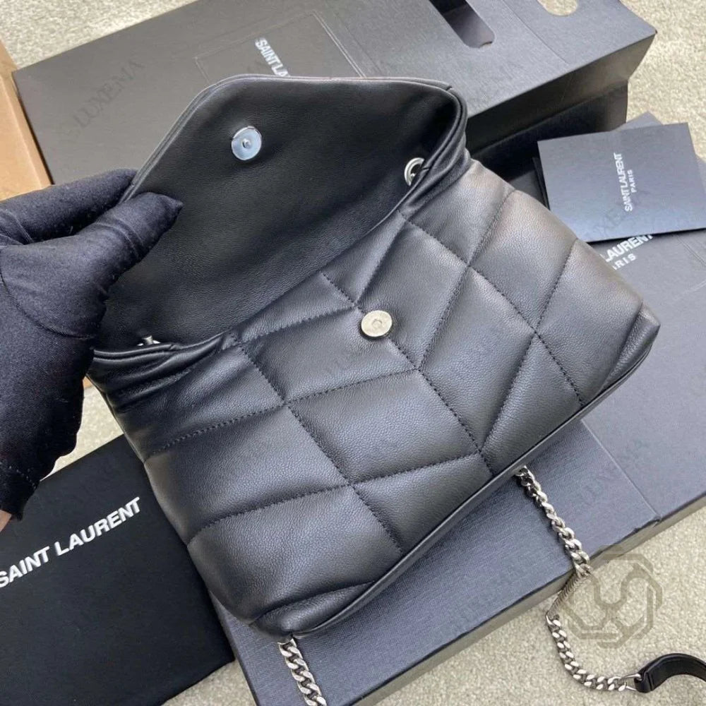 SAC A MAIN YVES SAINT LAURENT LOULOU PUFFER MINI NOIR ARGENT