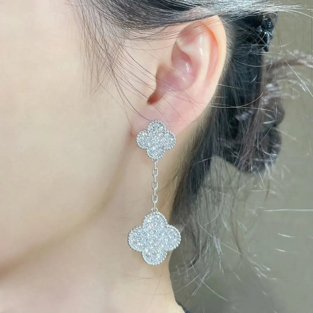 clover-2-motifs-diamond-paved-silver-earrings-760 CLOVER 2 MOTIFS DIAMOND PAVED SILVER EARRINGS - Earrings