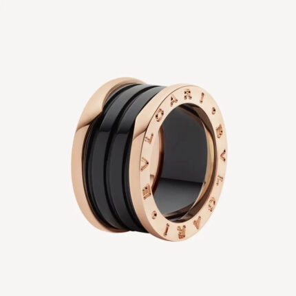 ZERO 1 FOUR-BAND LOOPS AND BLACK CERAMIC SPIRAL PINK GOLD RING - Rings