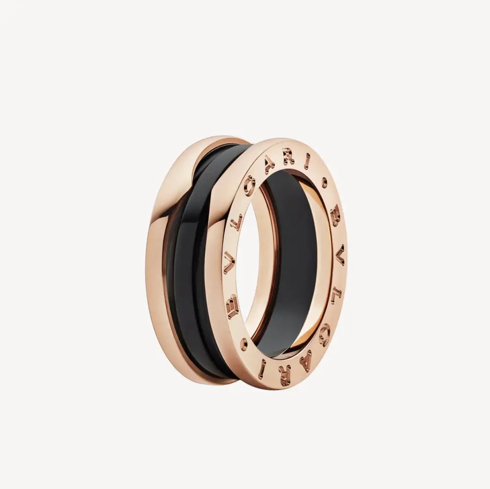 zero-1-two-band-loops-and-black-ceramic-pink-gold-ring-rings-725 ZERO 1 TWO-BAND LOOPS AND BLACK CERAMIC PINK GOLD RING - Rings